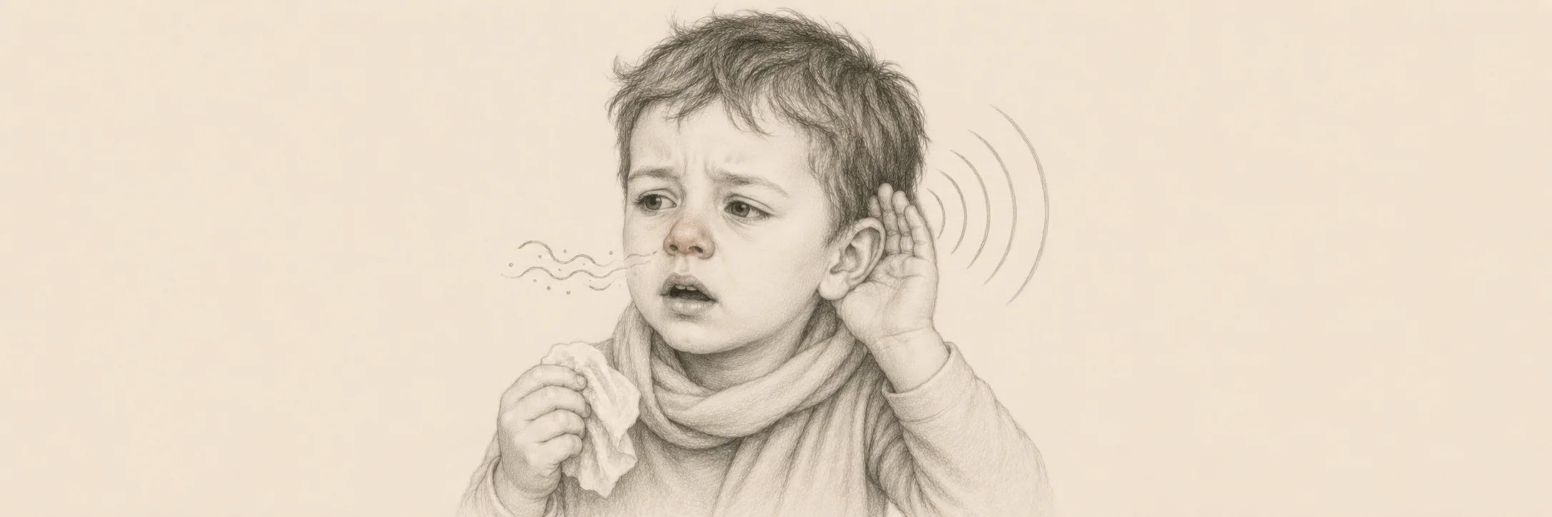 Kind mit Ohrenschmerzen und Halsbeschwerden als Illustration zu häufigen HNO-Infekten