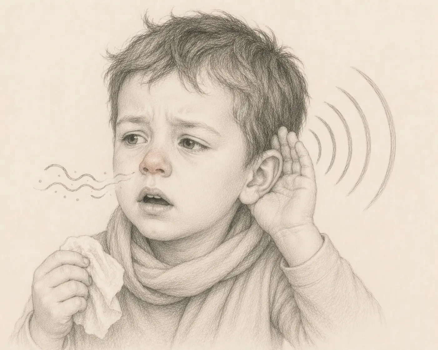 Kind mit Ohrenschmerzen – Illustration zu häufigen HNO-Infekten